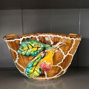 Italian Faux-Bois Majolica with fruit terracotta pottery